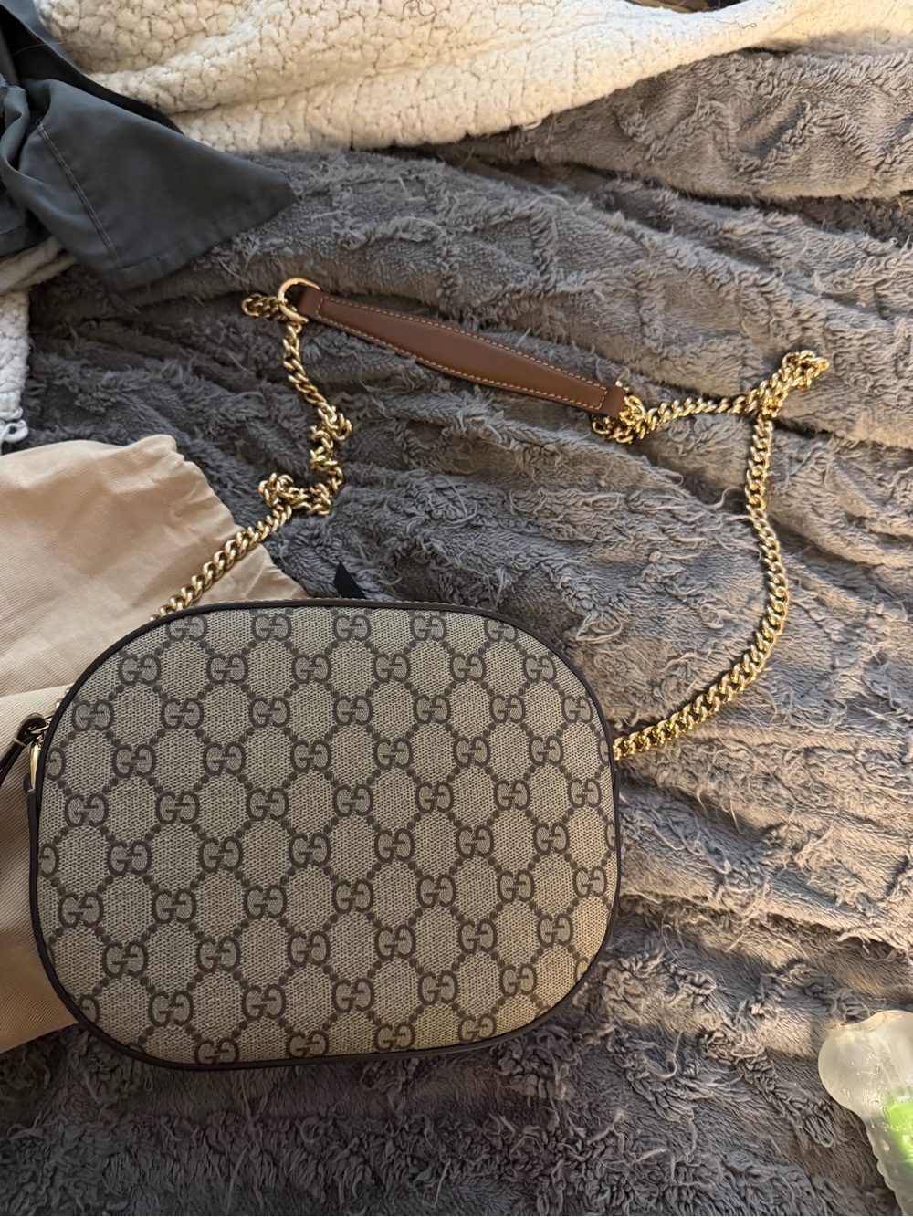 Gucci Beige/Brown GG Supreme Canvas Crossbody with Gold Chain